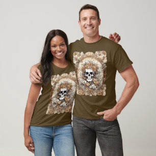 Cranium And Autumn Roses Art Nouveau Design T-Shirt
