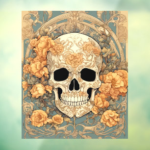 Cranium And Peach-Colored Roses Art Nouveau Design