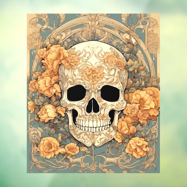 Cranium And Peach-Coloured Roses Art Nouveau Desig (Sheet 3)