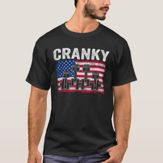 Cranky Car Engine Crankshaft Us Flag Mechanics 4th T-Shirt