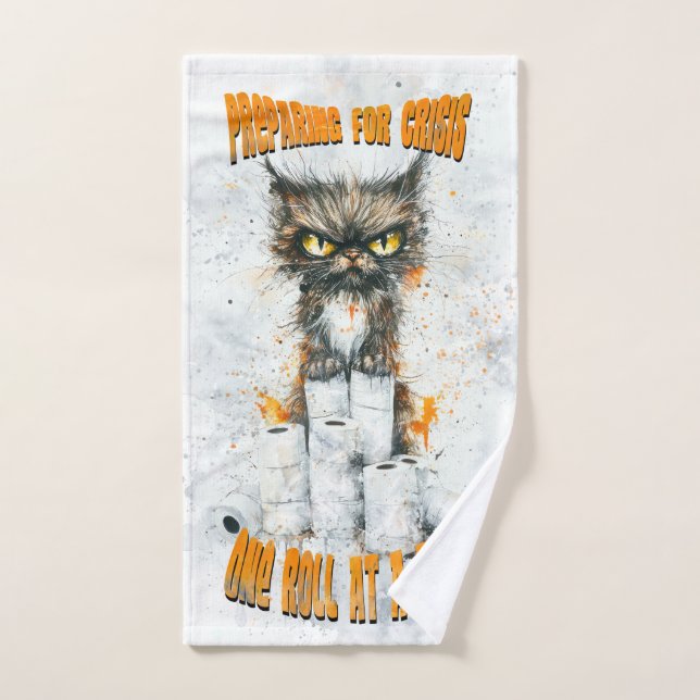 Cranky Cat Hoarding For A Crisis Hand Towel (Hand Towel)