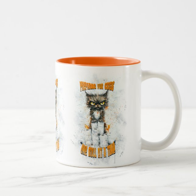 Cranky Cat Hoarding For A Crisis Two-Tone Coffee Mug (Right)