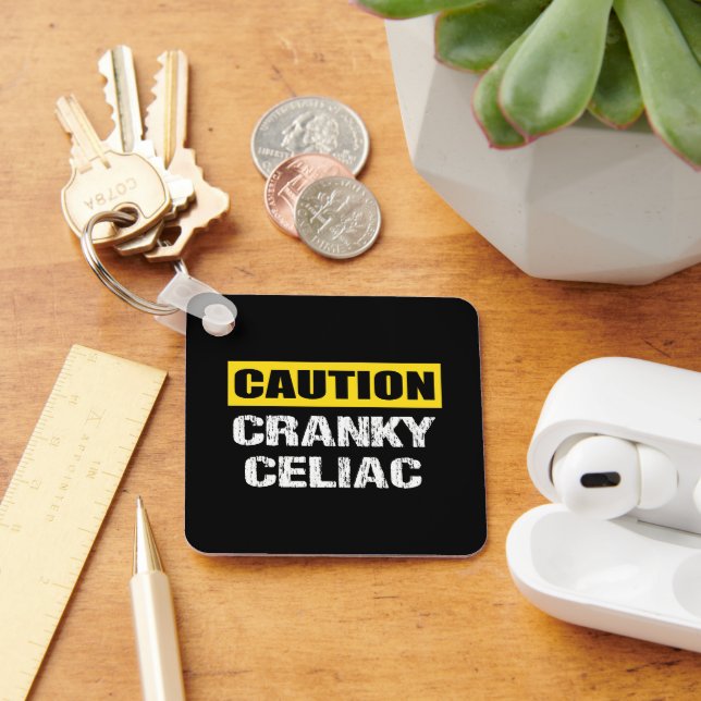 Cranky Celiac Funny Caution Warning Sign Key Ring (Desk)
