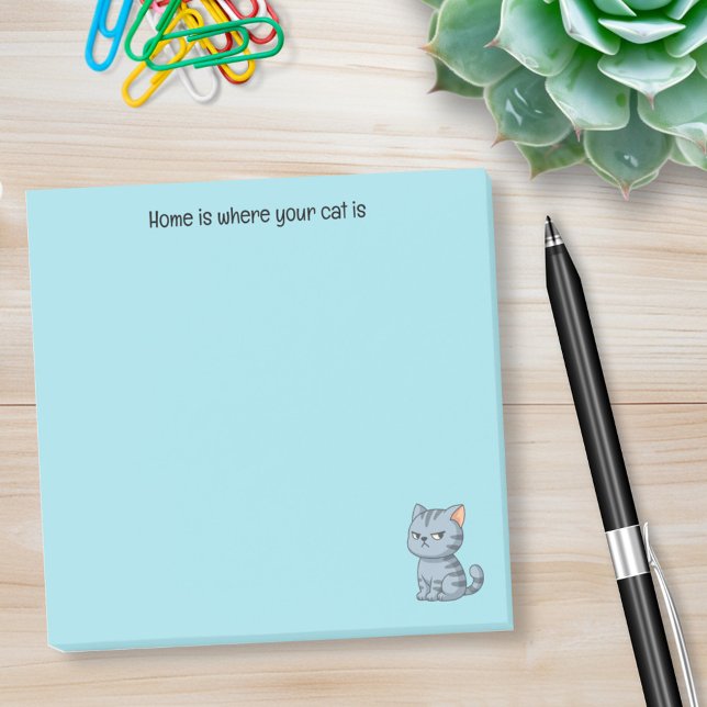 Cranky Grey Tabby Cat Custom Text on Blue Post-it Notes (Creator Uploaded)