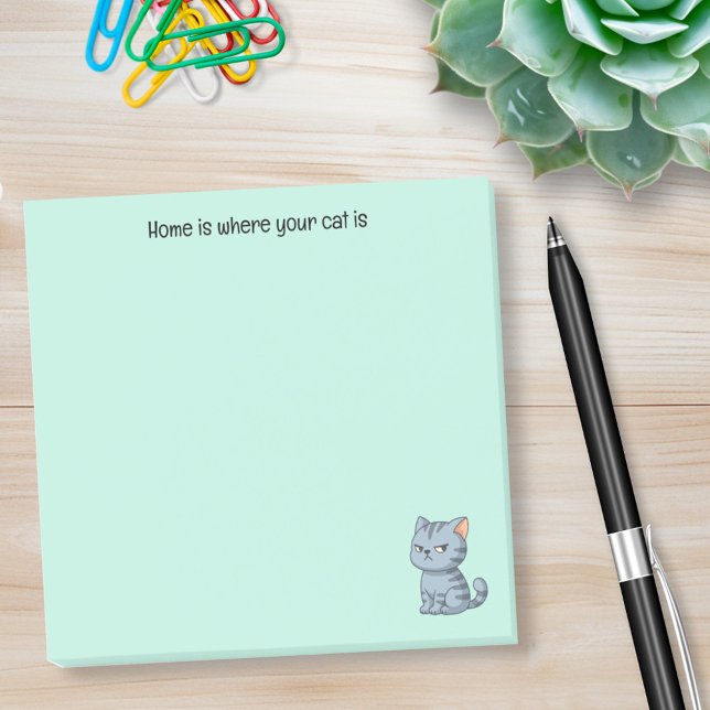Cranky Grey Tabby Cat Custom Text on Green Post-it Notes (Creator Uploaded)