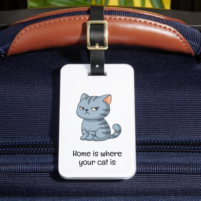 Cranky Grey Tabby Cat Quote Luggage Tag (Front Insitu 2)