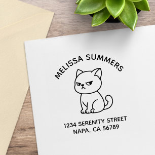 Cranky Moody Cat Arch Address Rubber Stamp