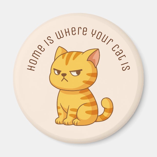 Cranky Orange Tabby Cat Custom Text Beige Magnet (Front)