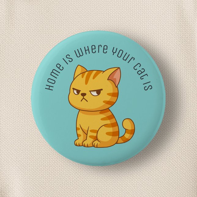 Cranky Orange Tabby Cat Custom Text Green 6 Cm Round Badge (Creator Uploaded)
