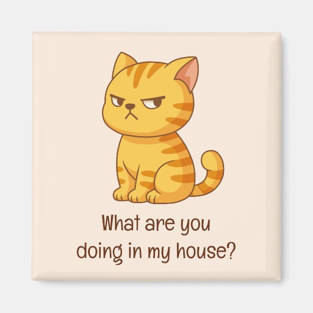 Cranky Orange Tabby Cat Funny Text Beige Magnet (Front)