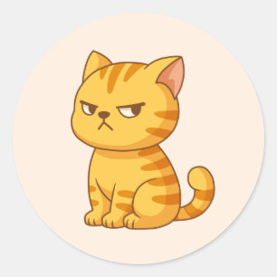 Cranky Orange Tabby Cat on Beige Classic Round Sticker