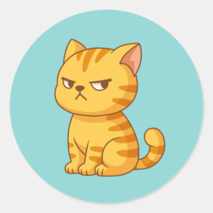 Cranky Orange Tabby Cat on Green Classic Round Sticker