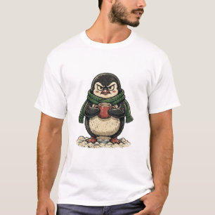 Cranky Penguin With Hot Cocoa, Funny Winter T-Shirt