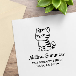 Cranky Tabby Cat Address Rubber Stamp