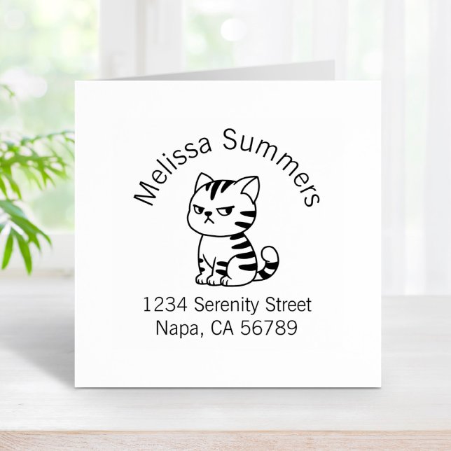 Cranky Tabby Cat Arch Address Rubber Stamp (Creator Uploaded)