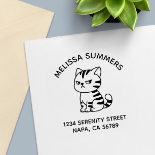 Cranky Tabby Cat Arch Address Self-inking Stamp