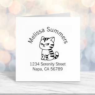 Cranky Tabby Cat Arch Address Self-inking Stamp