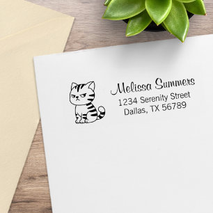 Cranky Tabby Cat Return Address Rubber Stamp