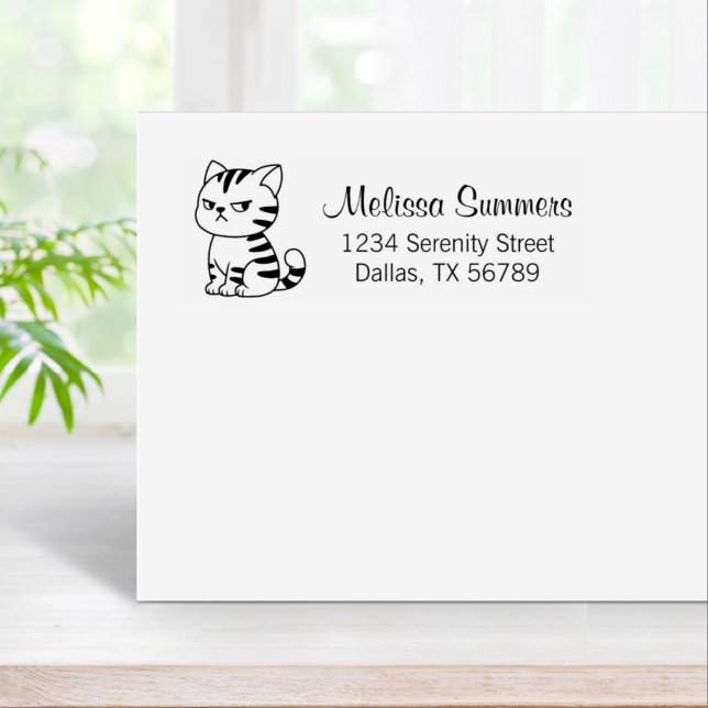 Cranky Tabby Cat Return Address Rubber Stamp (Creator Uploaded)