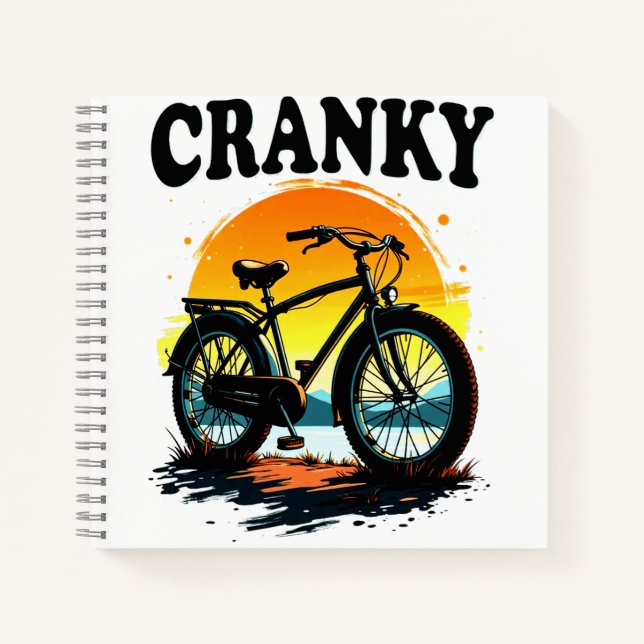Cranky: Unique Biker Tee – Sunset Bike Graphic Notebook (Front)