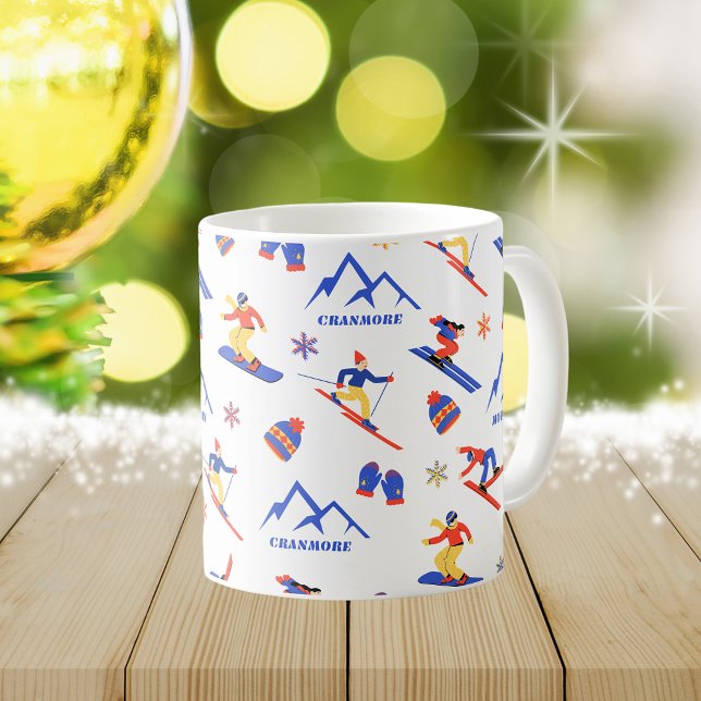 Cranmore Mount New Hamphire Ski Snowboard Pattern Coffee Mug (Cranmore Mountain New Hampshire ski snowboard winter snow vacation christmas holidays mug)