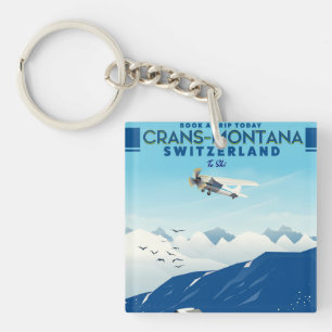 crans-montana Switzerland ski poster Key Ring