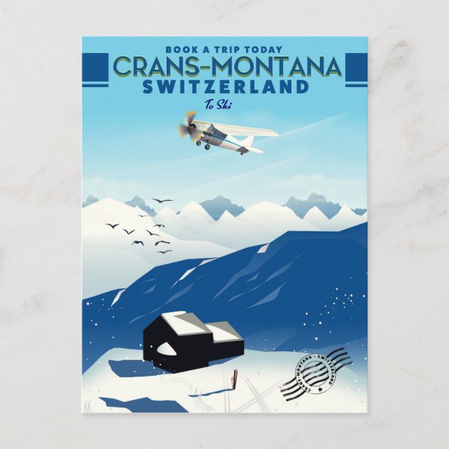 crans-montana Switzerland ski poster Postcard (Front)