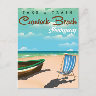 Crantock Beach,Newquay vintage style travel poster Postcard