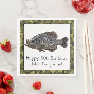 Crappie Fishing Sports Birthday Green Camo Custom Napkin