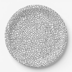 Craquelure Pattern - Black on White Paper Plate