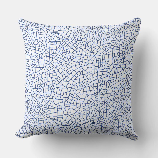 Craquelure Pattern - Navy Blue on White Cushion (Front)