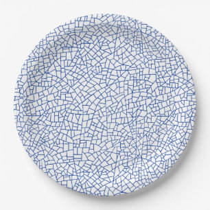 Craquelure Pattern - Navy Blue on White Paper Plate