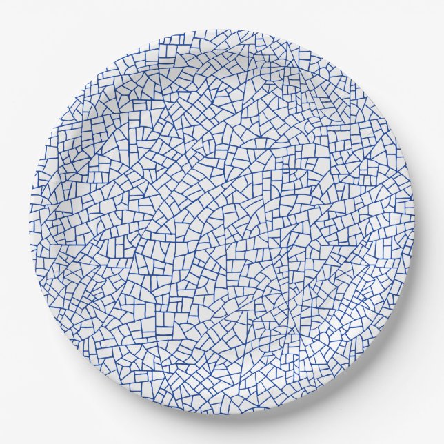 Craquelure Pattern - Navy Blue on White Paper Plate (Front)