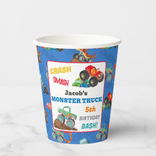 Crash Smash Monster Truck Birthday Bash Watercolor Paper Cups