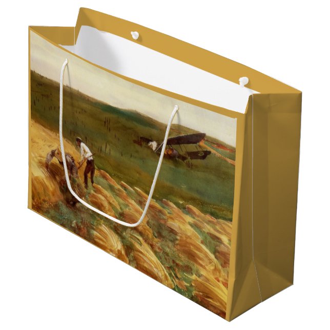 Crashed Aeroplane (by John Singer Sargent) Large Gift Bag (Front Angled)