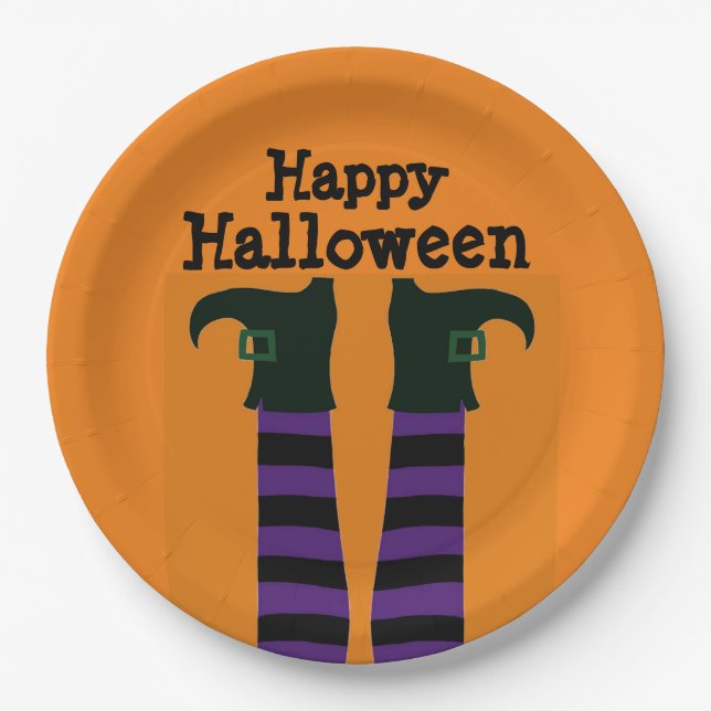 Crashed Witch Halloween Party Paper Plates (Front)