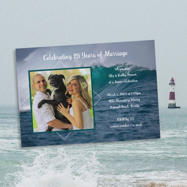 Crashing Ocean Wave Photo Anniversary Party Invitation (Creator Uploaded)