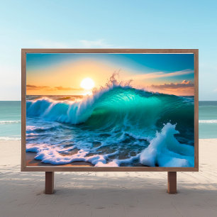 Crashing Ocean Wave Sunrise Coastal Wall Poster 