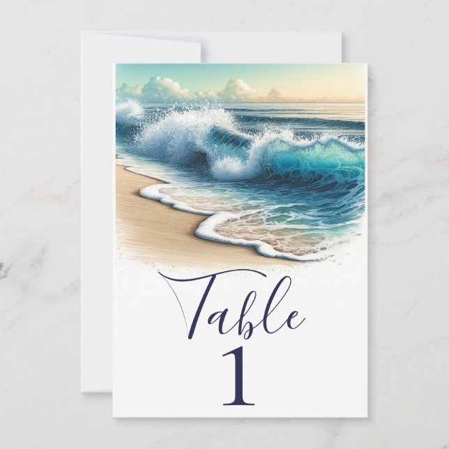 Crashing Ocean Waves Coastal Beach Table Number (Front)