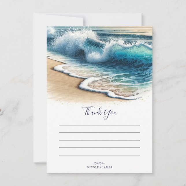 Crashing Ocean Waves Coastal Beach Thank You Invitation (Front)