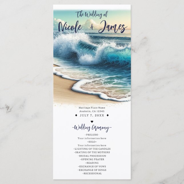 Crashing Ocean Waves Coastal Beach Wedding Program Programme (Front)