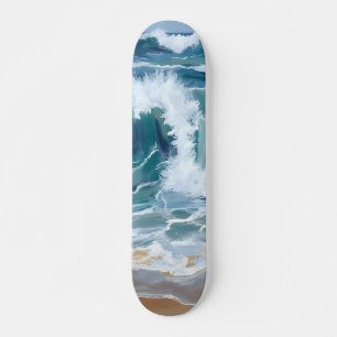 Crashing Ocean Waves Coastal Blue Watercolor Skateboard