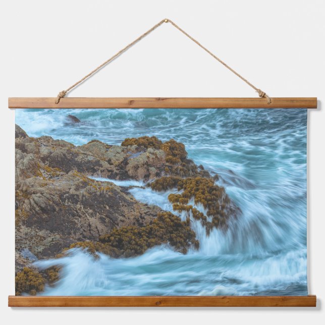 Crashing Ocean Waves on Rocky Shore Hanging Tapestry (Front)