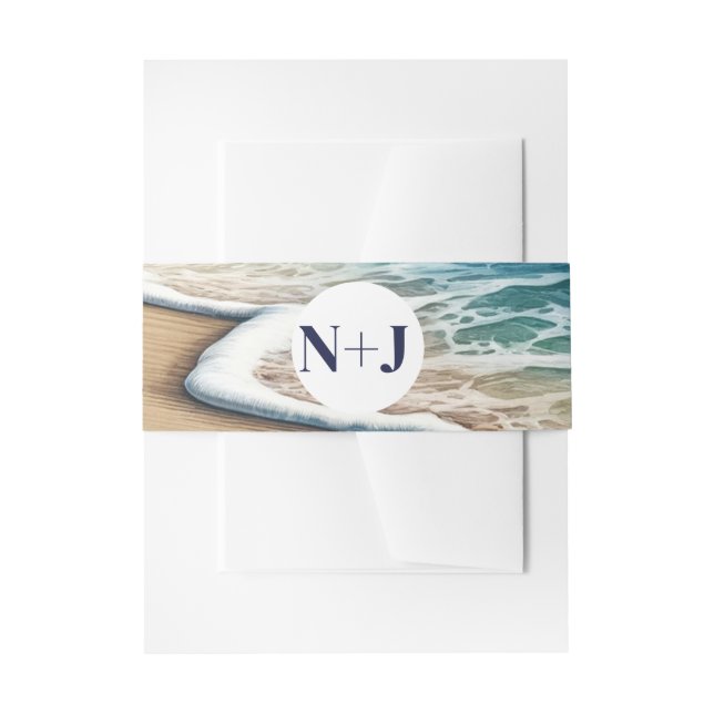 Crashing Ocean Waves Rustic Coastal Beach Wedding Invitation Belly Band (Front Example)
