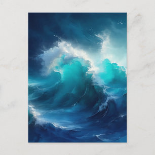 Crashing Ocean Waves Turbulent Blue Turquoise Postcard
