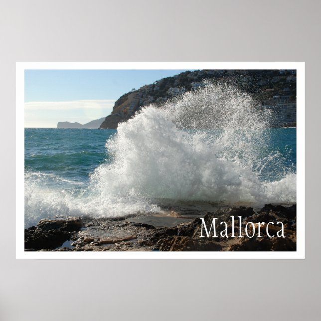 Crashing Surf on Rocks, Mallorca, Spain Poster (Front)
