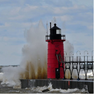 Crashing Water on South Haven Lighthouse Standing Photo Sculpture
