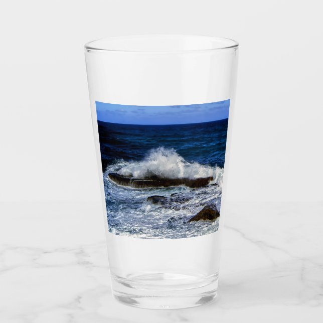 Crashing Wave On Rock Formation Glass (Front)