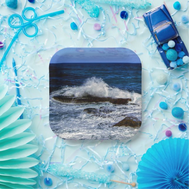 Crashing Wave On Rock Formation Paper Plate (Party)