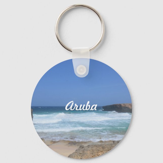 Crashing Waves at Boca Keto in Aruba Key Ring (Front)